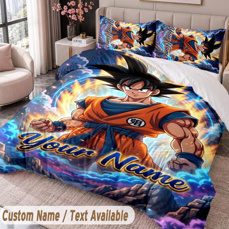 Custom Name Text 3Pcs Bedding Set Dragon Ball Duvet Cover And Two Pillowcases
