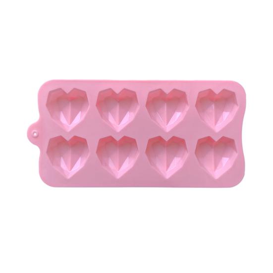 

8-Cavity Diamond Heart Silicone Mold for Baking Non-Stick Valentine s Day Chocolate Mold 3D Diamond Heart Shaped Candy Ice Cube Tray Soap Making Mold рожевий