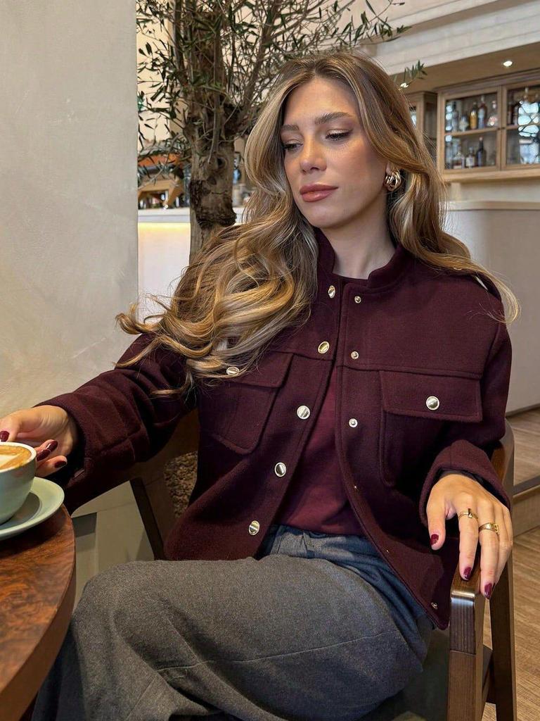European and American Women's Retro Stand Collar Double-Breasted Short Jacket