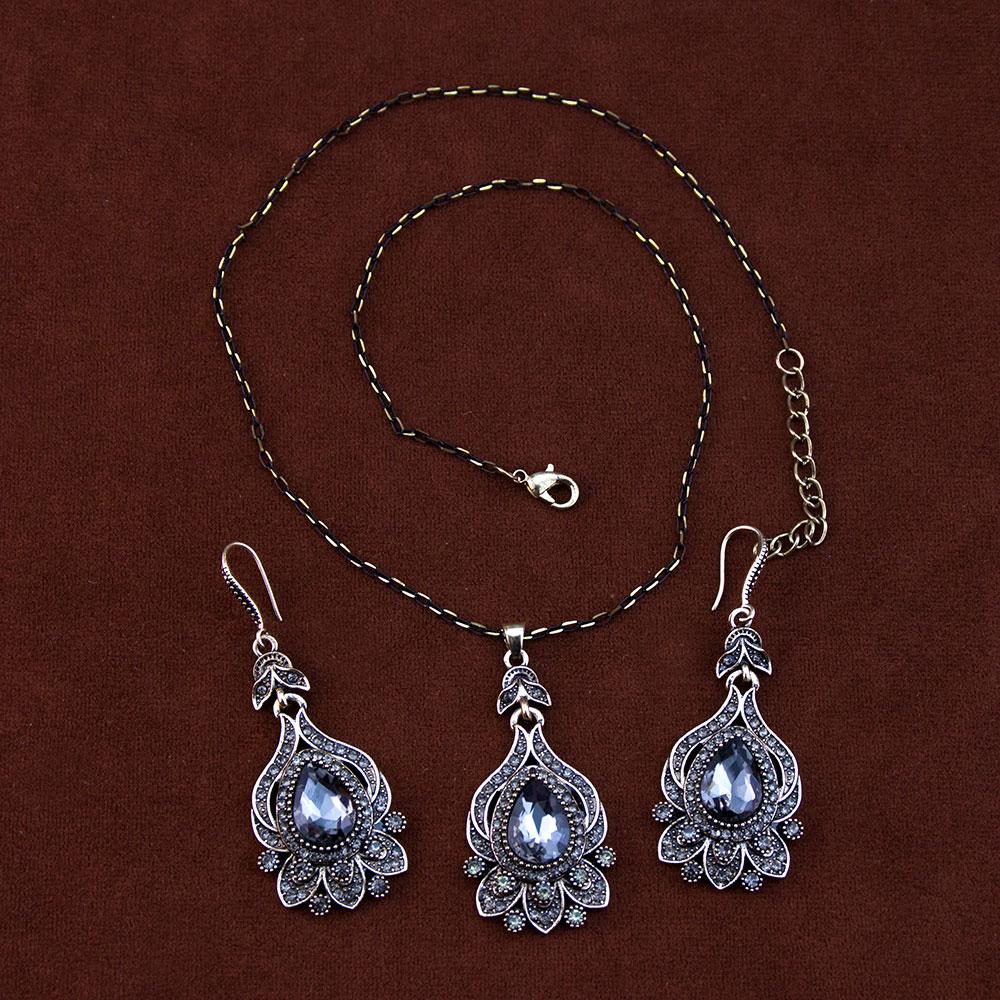 Vintage Damskie Kolczyki Naszyjnik Biżuteria Turecki Styl Czterolistnej Koniczyny Wisiorek Antyczny Złoty Kolor Bohemia Bijoux