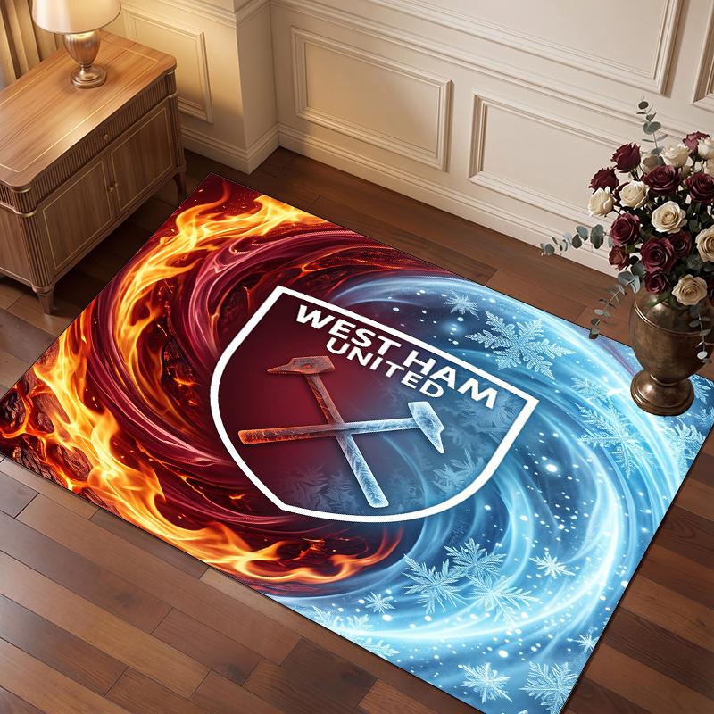 West Ham United Voetbal Print Kristal Fluweel Tapijt, Comfortabel Waterabsorberend Antislip Binnen Vloerkleed