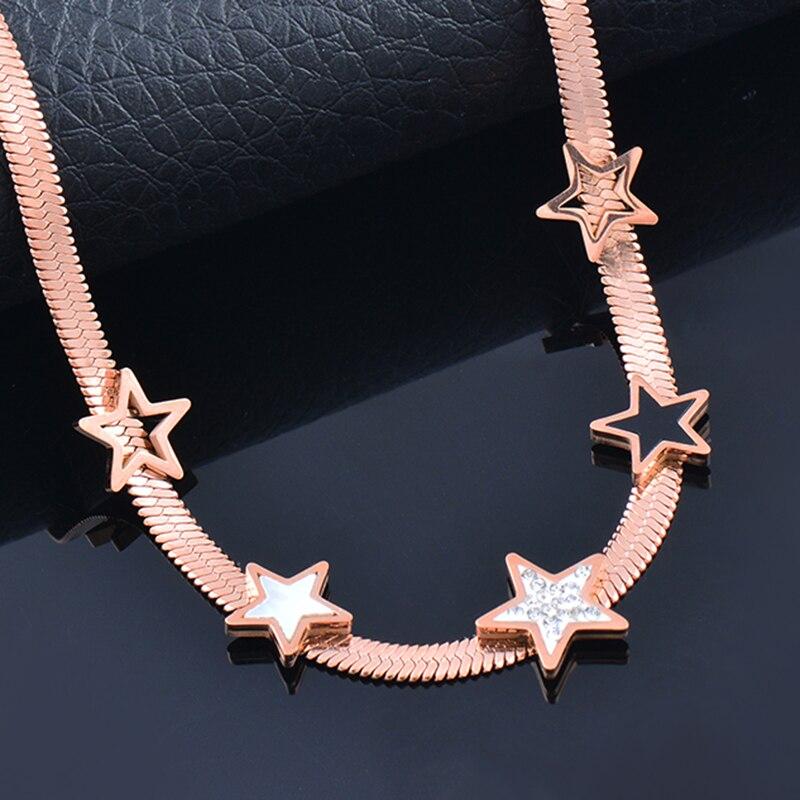 Stainless Steel Black White Hollow CZ Star Rose Gold Silver Color Necklace for Women Jewelry  New Arrival 334 KO2