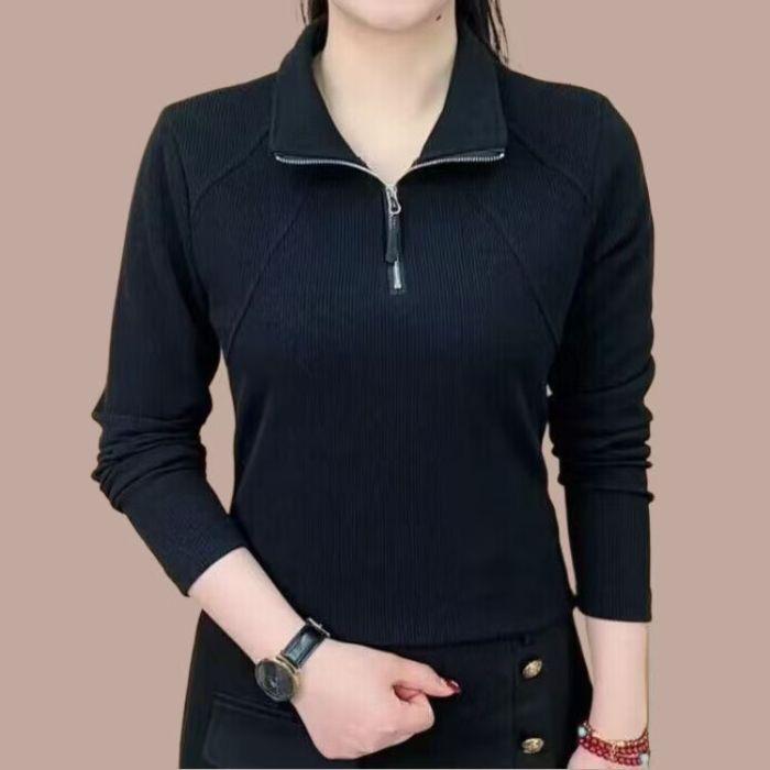 

2025 Korean Fashion Zipper Stand Collar Long Sleeve Top - Casual, Versatile Wear for Spring and Autumn XL чёрный