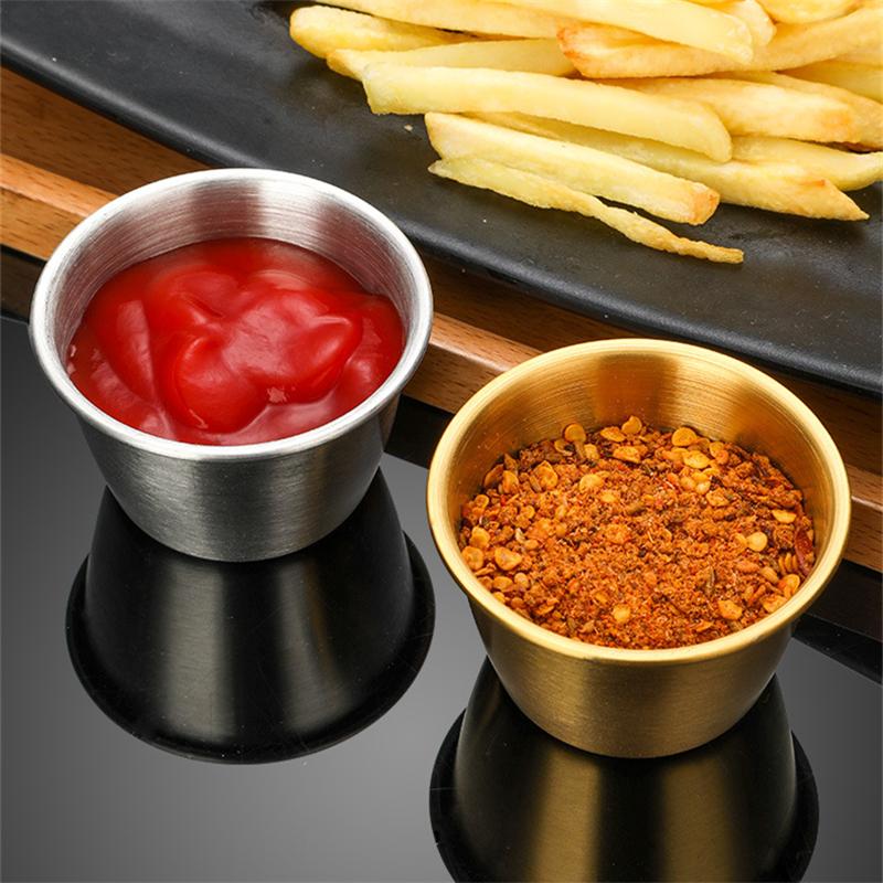 5PCS/Set Stainless Steel Mini Dipping Sauce Cup Kitchen Seasoning Dish Tomato Salad Dressing Container Saucer for Bar Restaurant