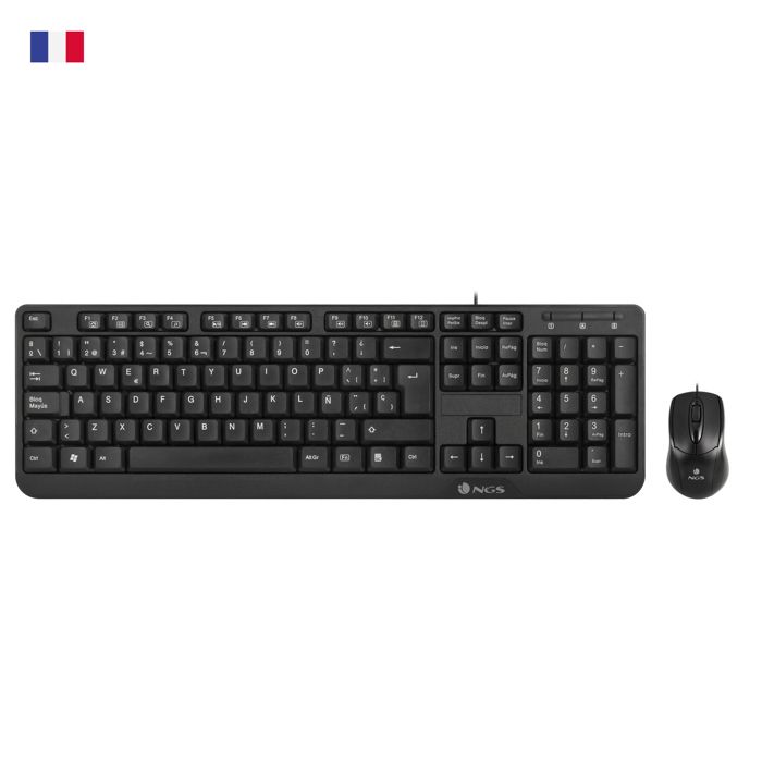 Ensemble Clavier et Souris NGS Cocoa Kit - USB Optique 1000 dpi - 5 Boutons - AZERTY - Noir