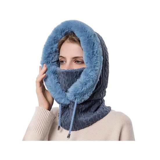 

Вязаная шапка на флисовой подкладке однотонная с плюшевой отделкой регулируемая кулиска комплект шапка-маска для лица-шарф ветрозащитная лыжная сноубордическая для улицы для холодной погоды