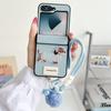 Cartoon PU Leather Phone Case for Samsung Galaxy Z Flip 6 5 4 3 Flip6 Flip5 Flip4 Flip3 5G Wrist Strap Hinge Protective Cover