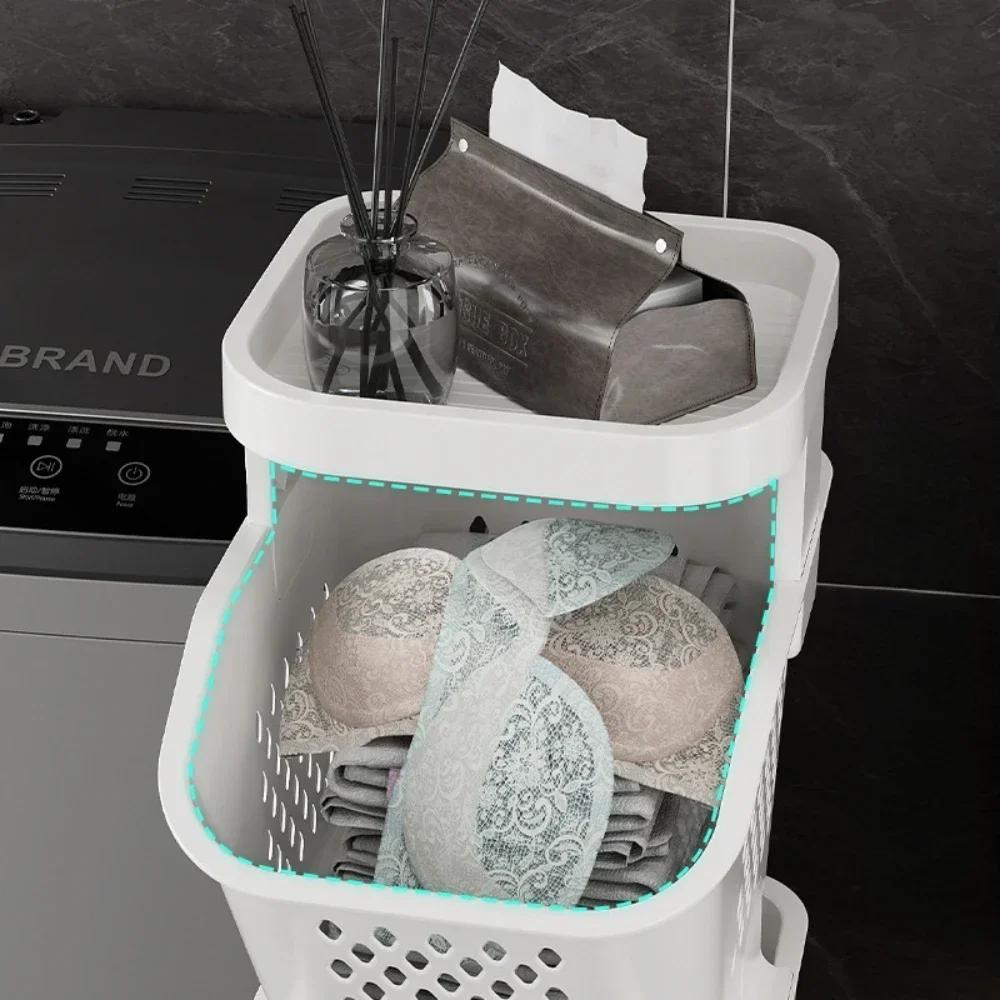 Multilayer Laundry Storage Rack Basket High-capacity Organizer Save Space Dirty Clothes Shelf with Wheels Rolling Laundry Basket