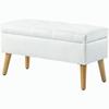 Upholstered Storage Bench, Velvet-Look Fabric Cover, Wooden Legs, for Living Room, Bedroom, Hallway, 80 x 35 x 42 cm, White
