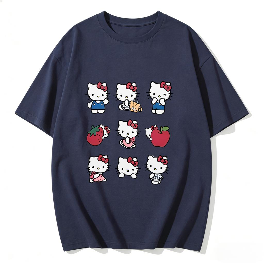 2026 New Arrival Kawaii Hello Kitty Strawberry Apple Print Couple T Shirts Casual Family Matching Outfits Parentchild Tees Tops