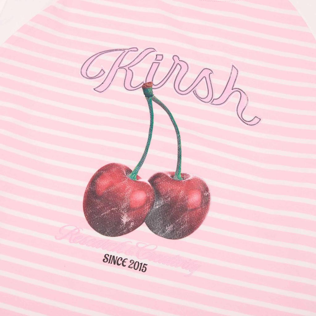 KIRSH Cherry Graphic Loose Fit Striped Long Sleeve [Ivory]