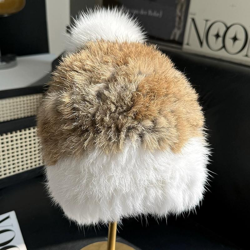 Rabbit Fur Hat Thickened Fluffy Hat Cold-proof and Warm Ear Protection Hat Plush Knitted Hat Headgear Bucket Hat Female