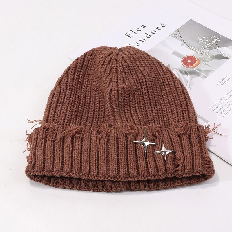 

Ripped Star Hat for Women s New Winter Knitted Hat Street Outdoor Warm Pullover Wool Cold Hat Men M（56-58cm）