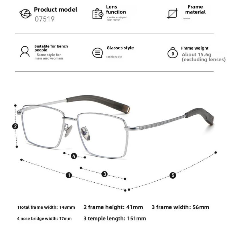 BLMUSA Ultraleichte Titan Lesebrille Herren Retro Große Quadratische Myopiebrille Photochrome Korrektionsbrille