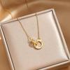 Exquisite French Minimalist Double Ring Diamond Clavicle Necklace for Women