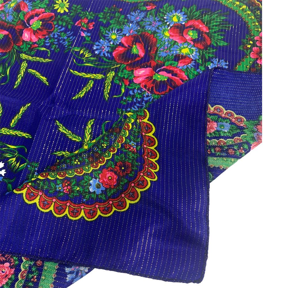 70Cm Gold Thread Floral Printed Russian Scarf Ukrainian Shawl Babushka Square Bandana Female Head Wrap Scarf