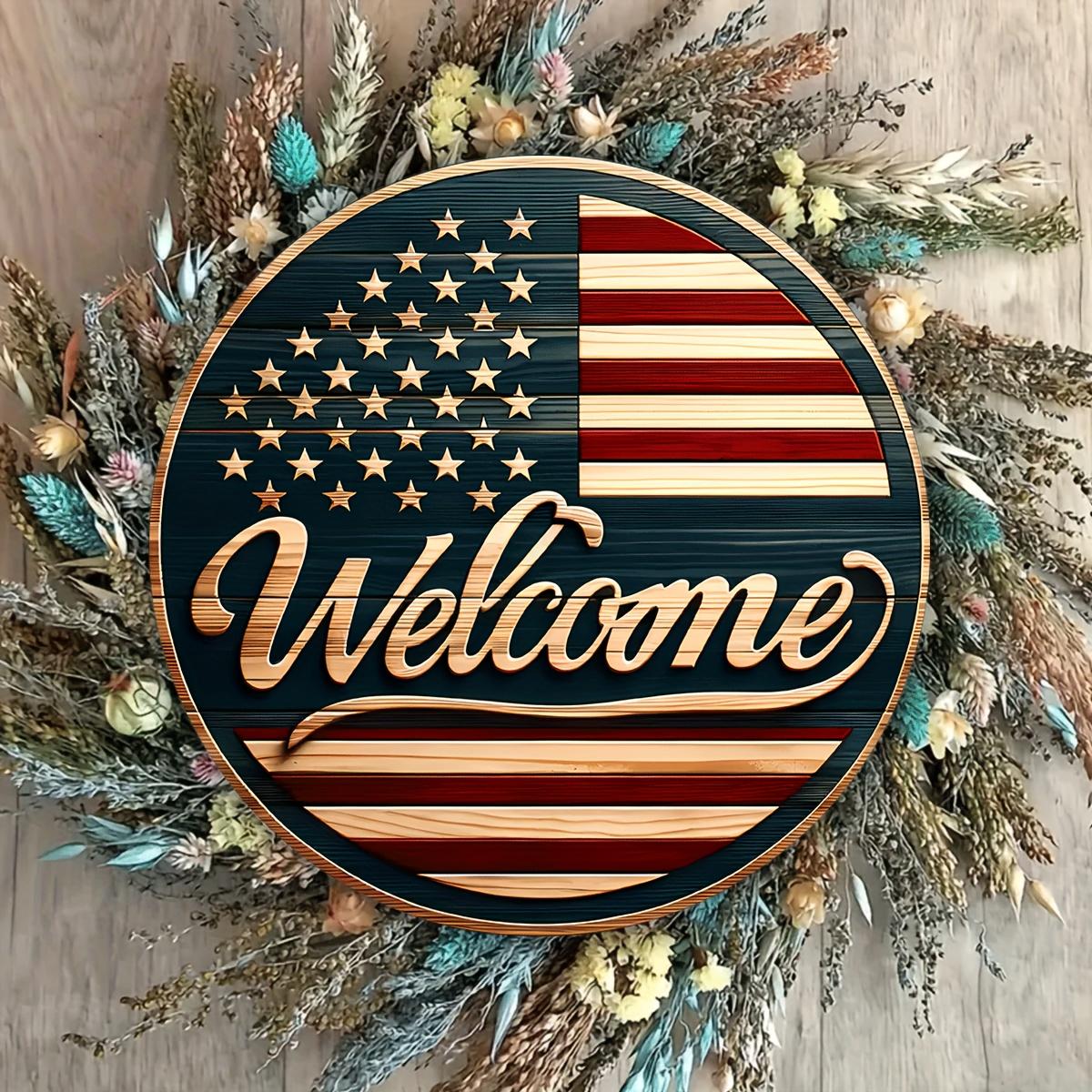 

1 Pc, Happy Independence Day, American Flag Welcome Sign Wooden Hanging Decor, Indoor And Outdoor Decoration Sign Wreath Decor R L шоколадный