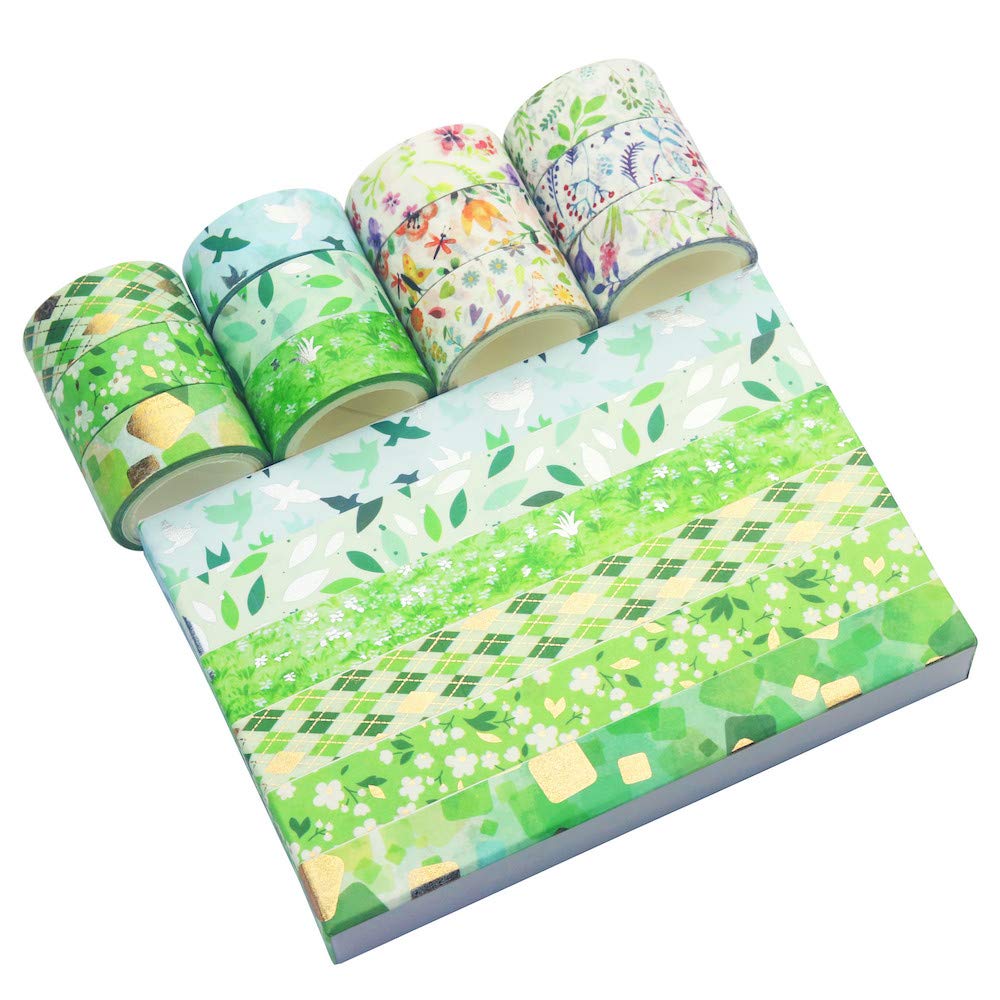 Yubbaex Natural Law Masking Gold Foil Cute 15mm Wide X 12 Rolls Leaves Flying X 12 Tape, Stamp, Design, (Willow Rolls)
