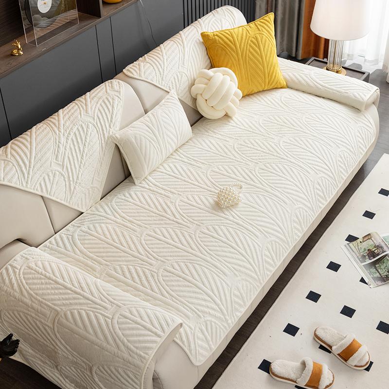 Plush Sofa Cushion Winter Sofa Cover Towel Thickened Sofa Cushion Simple Cream Style Non-Slip Sofa Cover Cloth