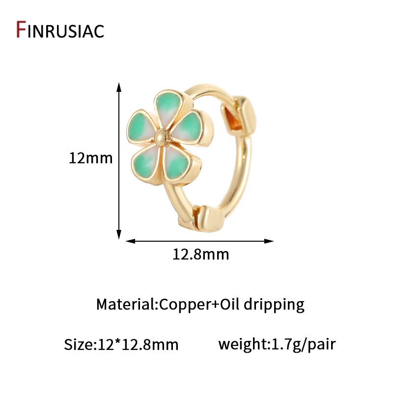 New Fashion 14K Gold Plated Brass Flower Enamel Hoop Earrings for Women Dripping Oil Huggies Earrings Girl Party Jewelry Gift