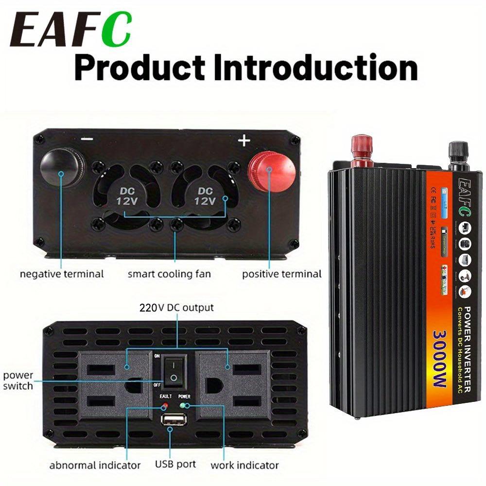 EAFC Neues Upgrade Hochleistungs-Wechselrichter 3000W Spitzenleistung 12V DC auf 220V-240V AC Konverter, mit eingebautem 5V/ 2.1A USB