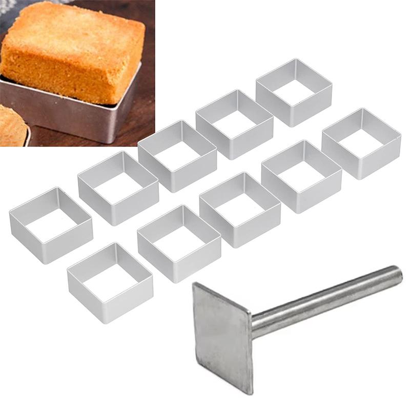 Rectangle Shape Pineapple Cake Pie Biscuit Cutter Mold Stainless Steel Pulburon Molder With Pusher Cake Decorating Tools