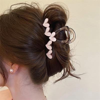 1Pcs Elegant Sweet Heart Hair Claw For Women Girls Non Slip Strong Shark Clip Fashion Summer Headdress Simple Hair Accessories
