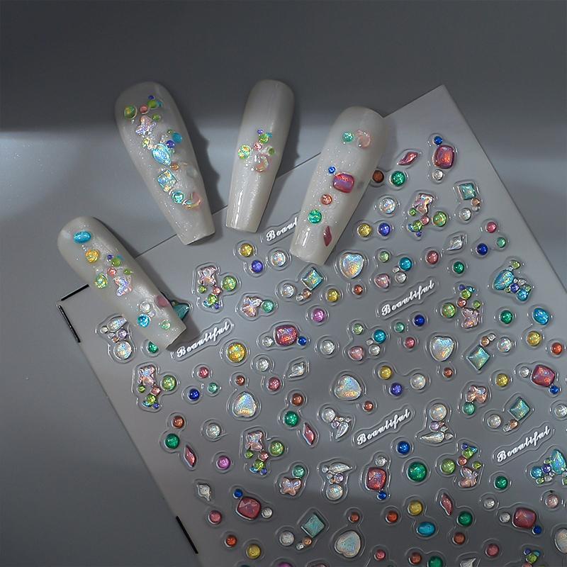 

3D Rhinestone Nail Art Stickers - Colorful Gem Decor Decals for DIY Manicure & Nail Design