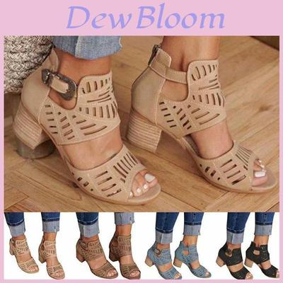 Elegant Women Chunky Block Heels Sandals With Peep Toe And Ankle Strap Buckle
