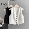 Short Design Outerwear For Women Waistcoat Vest Vintage Sleeveless Dressy Suit Casual Button Up Layering V-Neck Tuxedo for Daily Wear Office