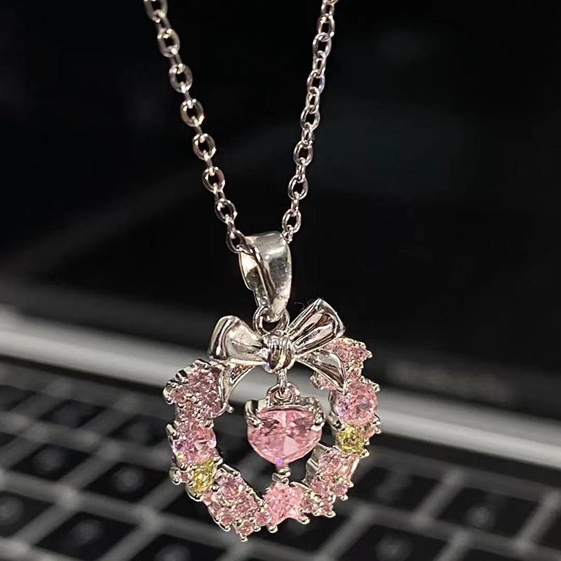 

Нежные ювелирные изделия Y2K, милые ожерелья с подвесками в виде бантов, розовые цепочки в форме сердца для женщин, рождественский венок розовый