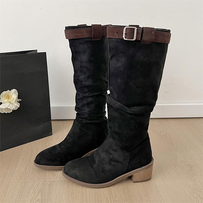 Retro but knee thick heel boots women's 2025 new spring and autumn explosion heightening knight boots slimming knight boots