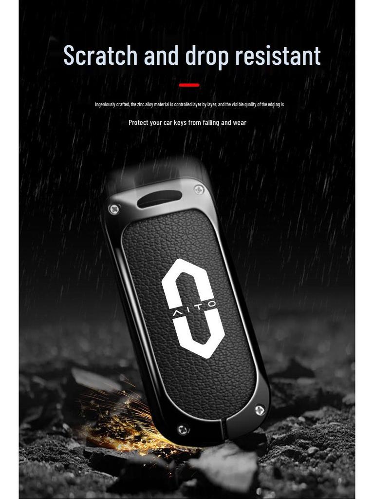 Huawei AITO M7/M5/M5ev Key Case: Genuine Leather Full-Coverage Key Shell & Buckle