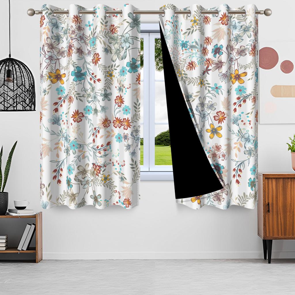 2Pcs Blackout Curtains Fresh Flowers Plants Leaf Bedroom Living Room Darkening Thermal Insulated Grommet Window Curtain Drape