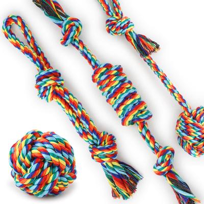Z Regenbogen Baumwollseil Set Biss Vierteiliges Haustier Hund Hundespielzeug Buntes Seil Knoten Bissfest Haustierbedarf