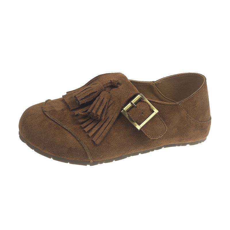 

Tassel one-pedal loafers women s 2025 autumn Korean version of the new matte shallow mouth belt buckle Mary Jane single shoes women 40 коричневий