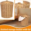 Woven Storage Basket With Lid - Rattan Laundry Hamper & Organizer For Bedroom, Bathroom, Blankets And Toys