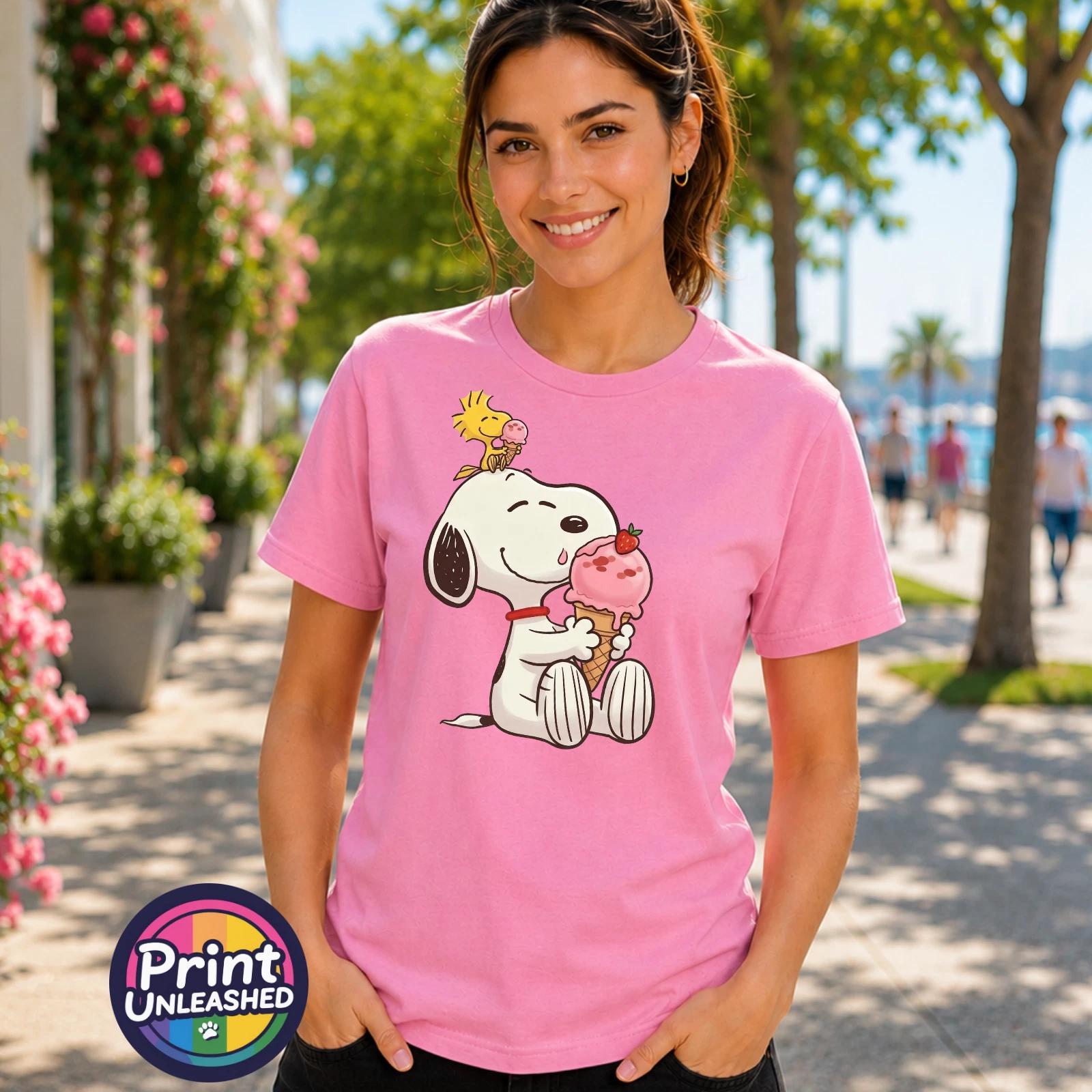 Beagle Ice Cream T-Shirt Unisex S-2XL Cotton Tee Summer Dog & Bird Top Gift S