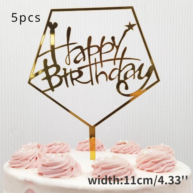5 pcs Gold Acrylic Cake Topper 5pcs Happy Birthday Cake Topper Cake Decoration Supplies for Birthday Decorations