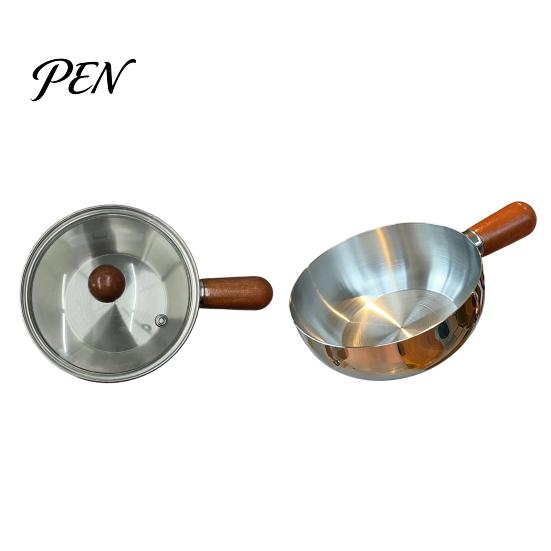Anti Scalding Handle Cooking Pot Instant Noodle with Lid And Wooden Handle, Stainless Steel Non-Stick Coated Pan for Blanched Vegetables Kitchen Pot,