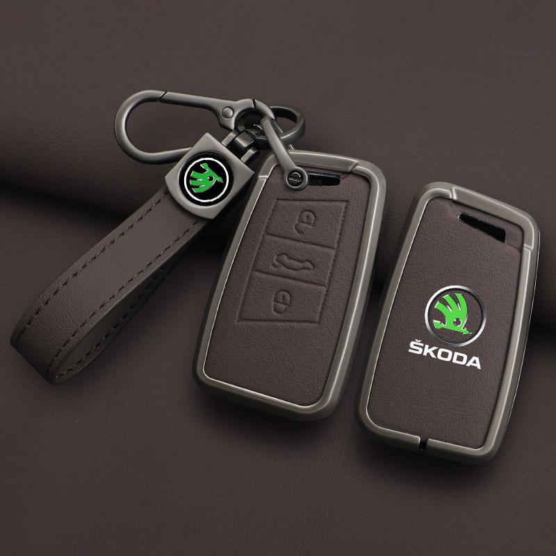 Leather Car Remote Key Case Full Cover Protector Holder Shell Fob For Skoda Superb A7 Kodiaq Octavia A7 A8 Keychain Accessories HJ1