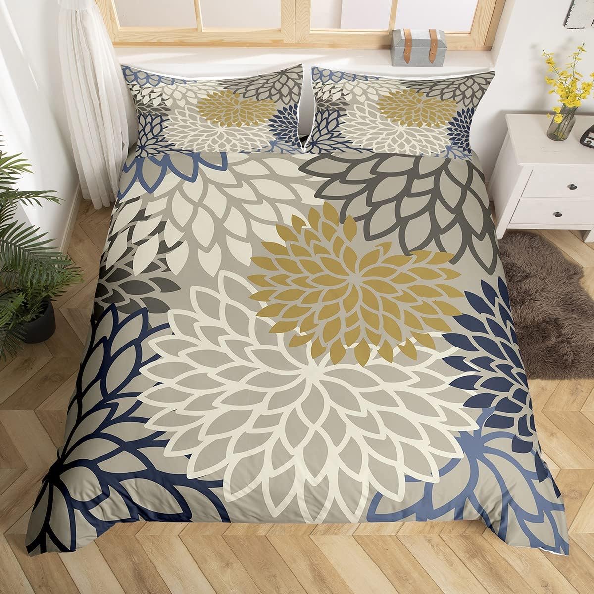 

Dahlia Flower Duvet Cover Full Queen Abstract Floral Bedding Set Luxury Boho National Flowers Comforter Cover Farmhouse Decor EU Single(135x200cm)