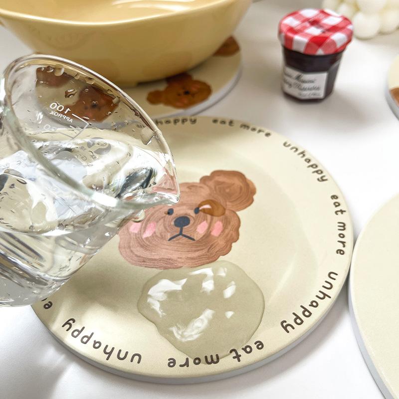 Emo Bear Coasters Creative Ceramic Heat Insulation Mats Simple Household Absorbent Anti-scald Pot Mat Kitchen Home Accessories