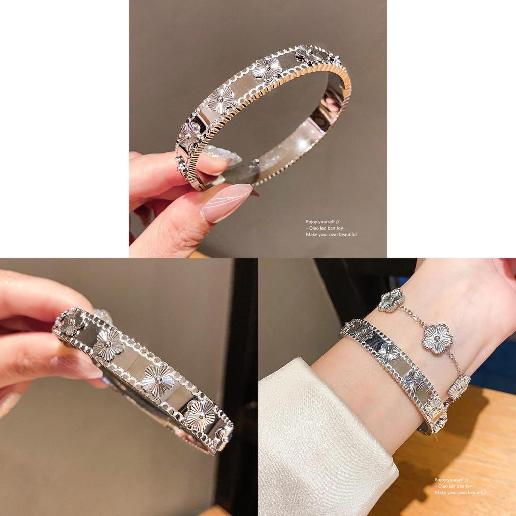 Stainless Steel Flower Pattern Fashion Cuff Bracelet For Women And Teens