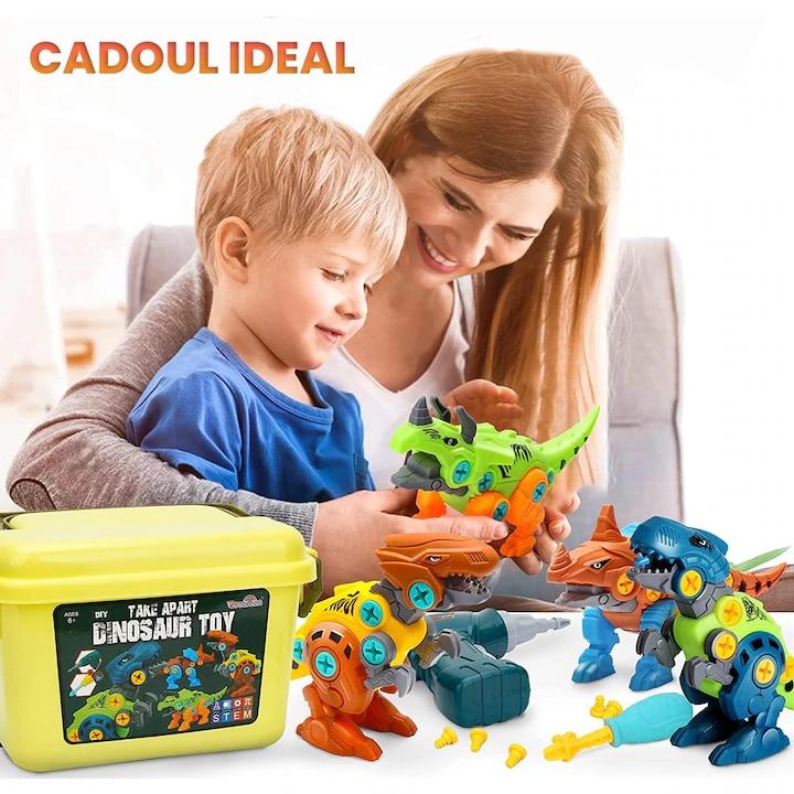 Set di Giocattoli da Assemblare con Dinosauri e Scatola Portaoggetti, Trapano Elettrico Avvitatore, Kit di Costruzione Educativo STEM Fai-da-te per Bambini e Bambine dai 3 agli 8 Anni