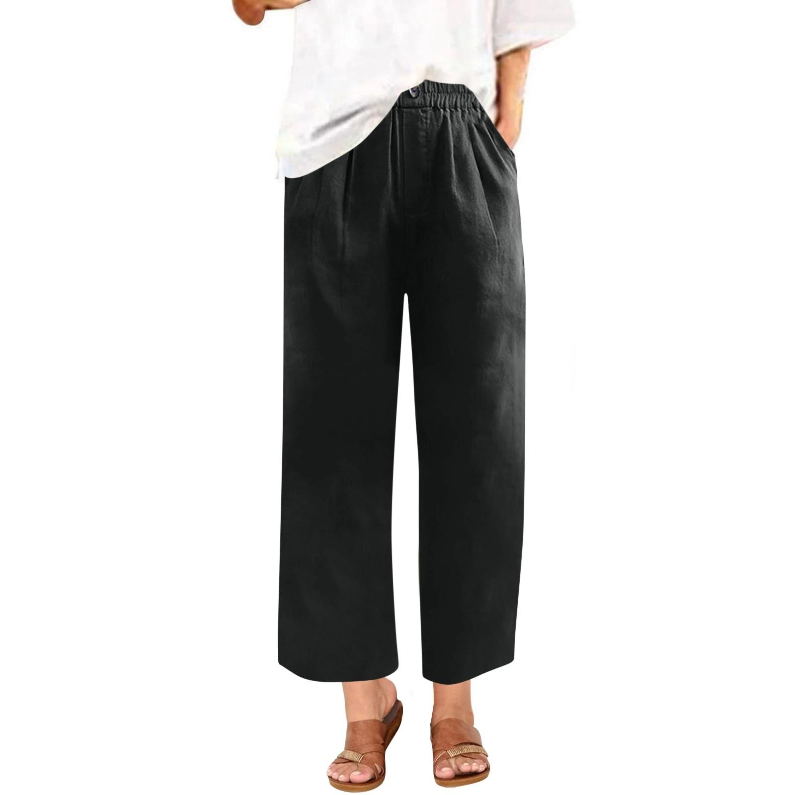 

Женские модные однотонные повседневные брюки с карманами и эластичной резинкой на талии S чёрный