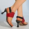 Women's High-heeled Sandals Large Size One-word with Color Matching Fish Mouth Patent Leather Glossy Sandals