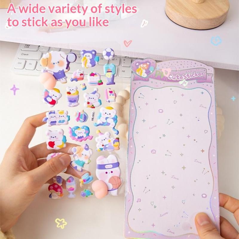Noctilucent 3D Cute Animals Fart Peach Stereo Relieve Stress Decals Cartoon 3D Relief Sticker Diy Decor Stickers Supplies