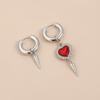Punk Silver Color Asymmetry Flower Hoop Earrings For Women  Red Zircon Heart Earrings Party Jewelry Accessories Gifts