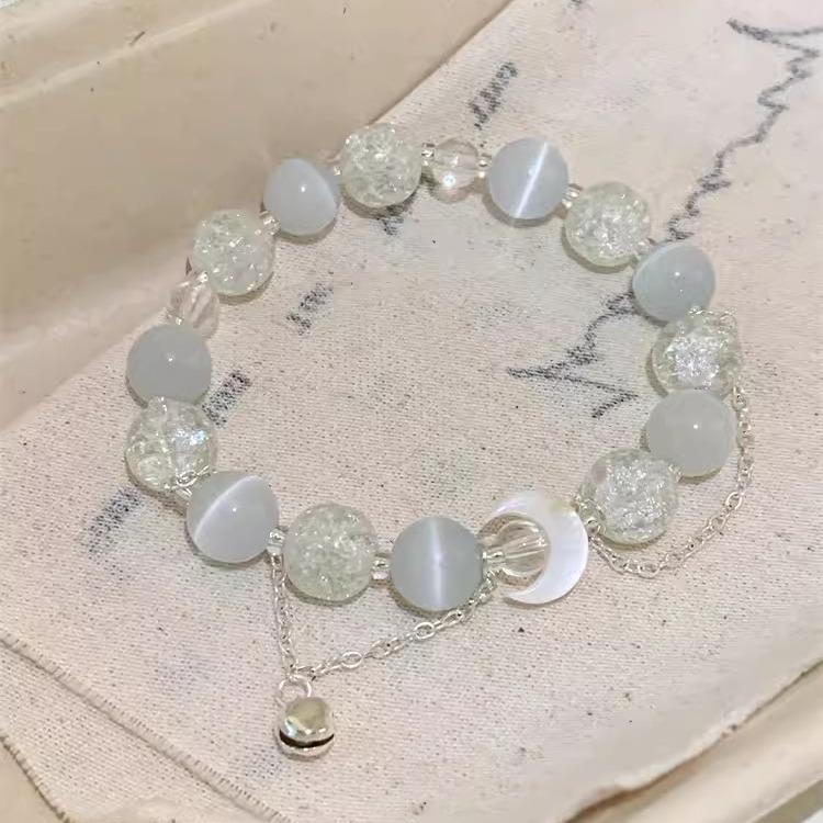 Women's Cat's Eye Stone Moon Bell Bracelet: Elegant Chinese Butterfly Beaded Jewelry for Girlfriends